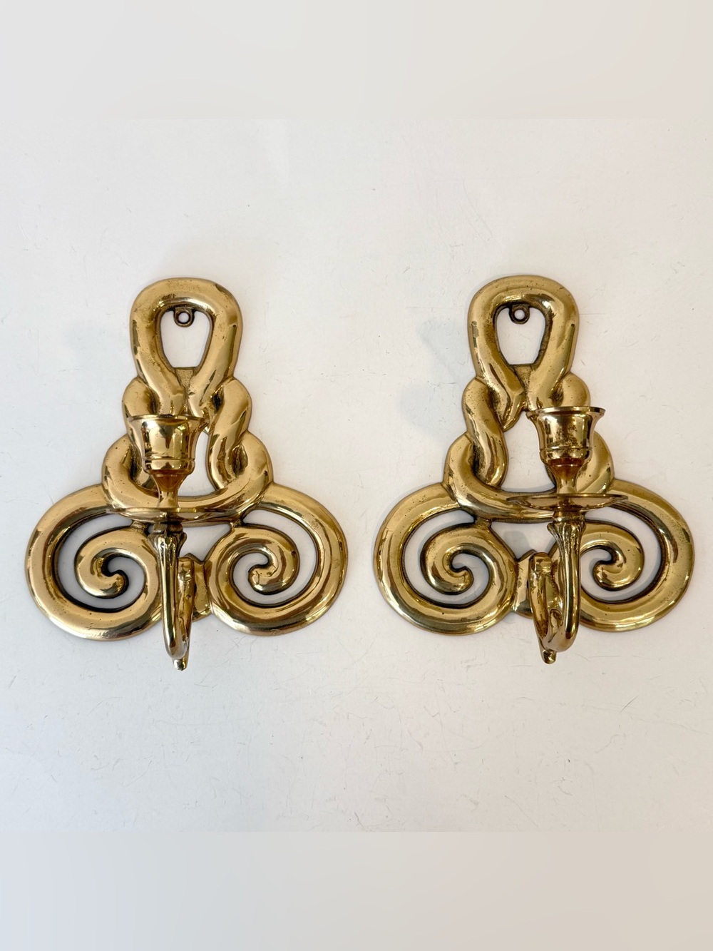 Vintage Brass Wall Mounted Candle Stick Holders Knot Rope Twisted